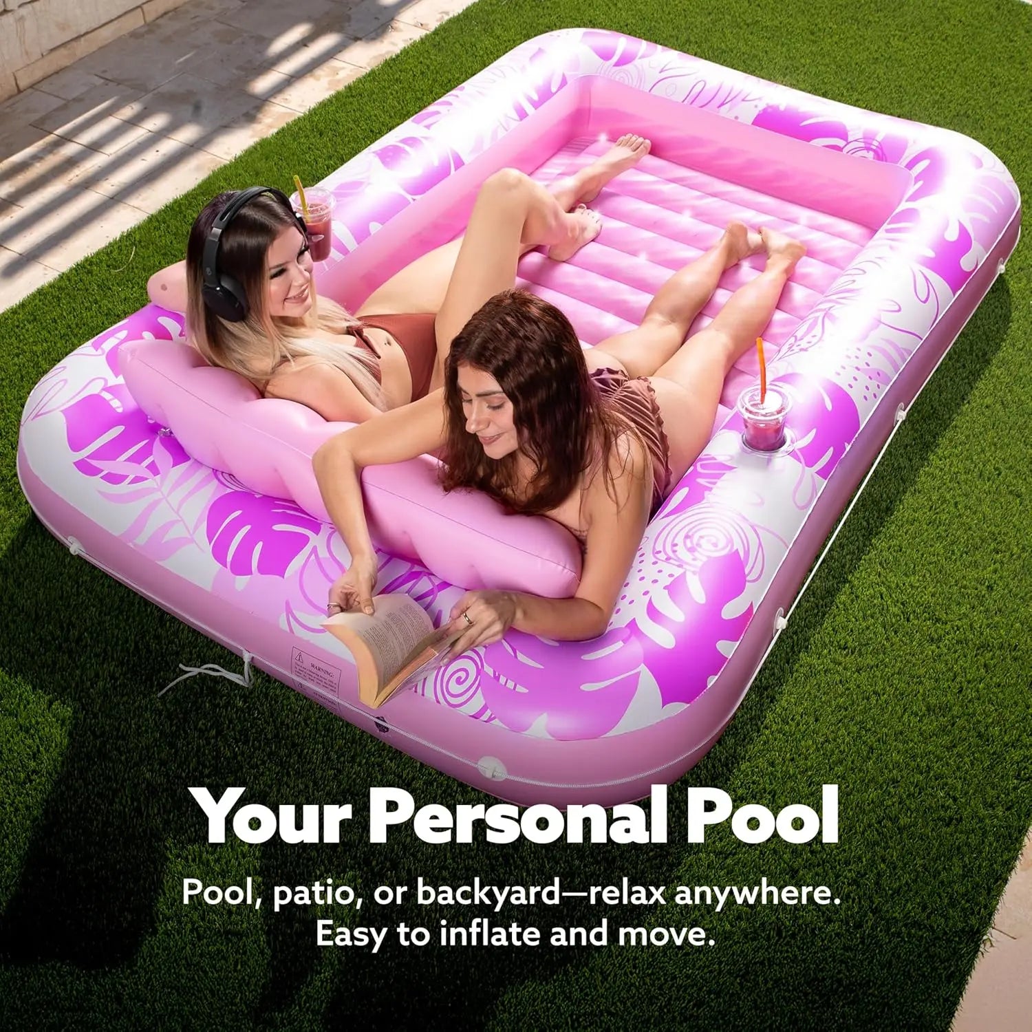 Inflatable Tanning Pool Lounge Float With Cup Holder, 70“X46”/85″ x 57″ Extra Large Pool Floats Adult with Pillow, 4 in 1 Suntan Tub Raft Floatie, Sunbathing Bed Lounge for Water Blow Up Kids Ball Pit Party Gifts, inflatable Sofa Summervibes