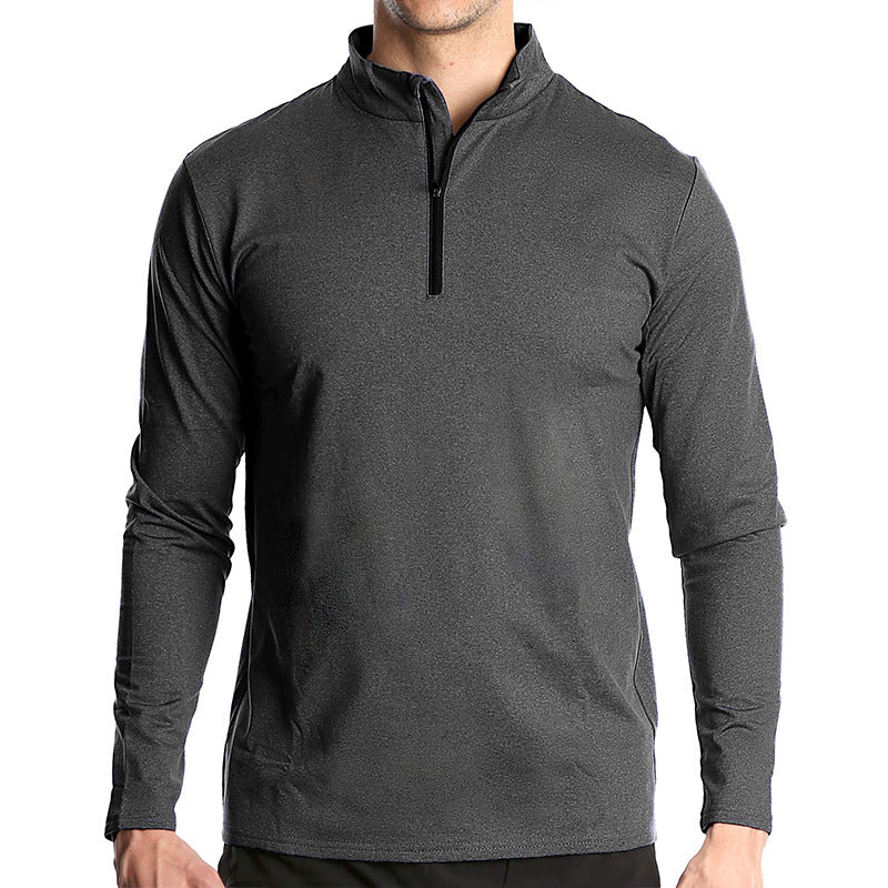 Men's long sleeve quick-dry running head semi-zipper solid color breathable T-shirt