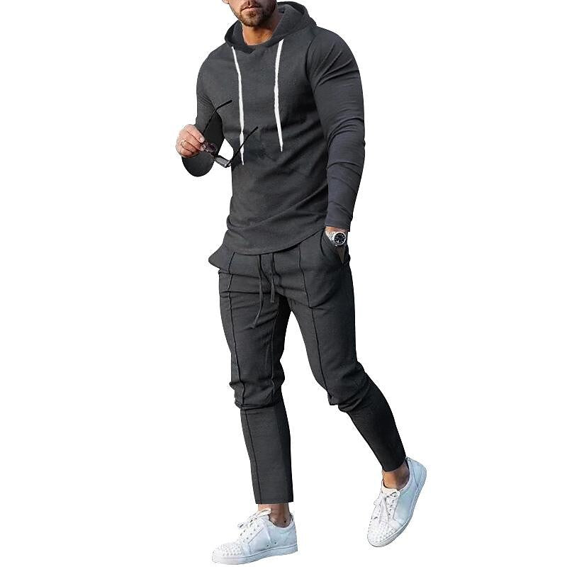 Men's Contrast Hoodied Trendy Pullover Two-piece Suits
