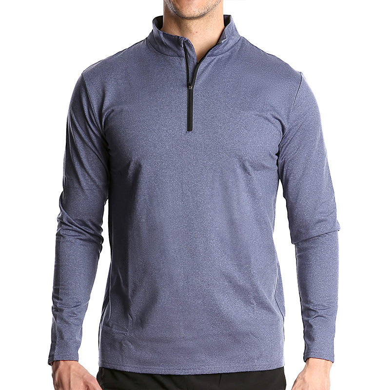 Men's long sleeve quick-dry running head semi-zipper solid color breathable T-shirt
