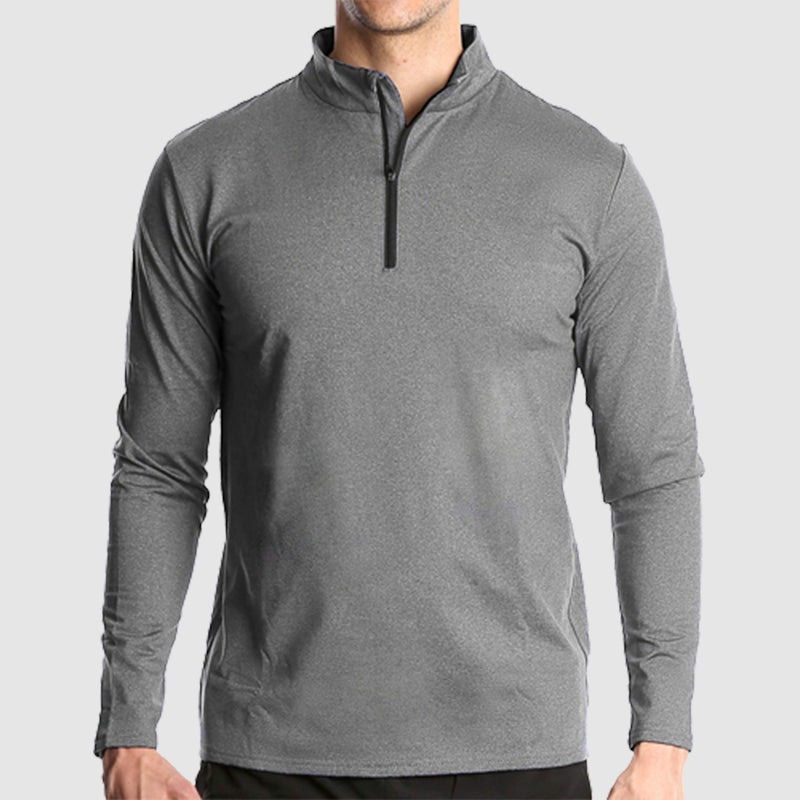 Men's long sleeve quick-dry running head semi-zipper solid color breathable T-shirt