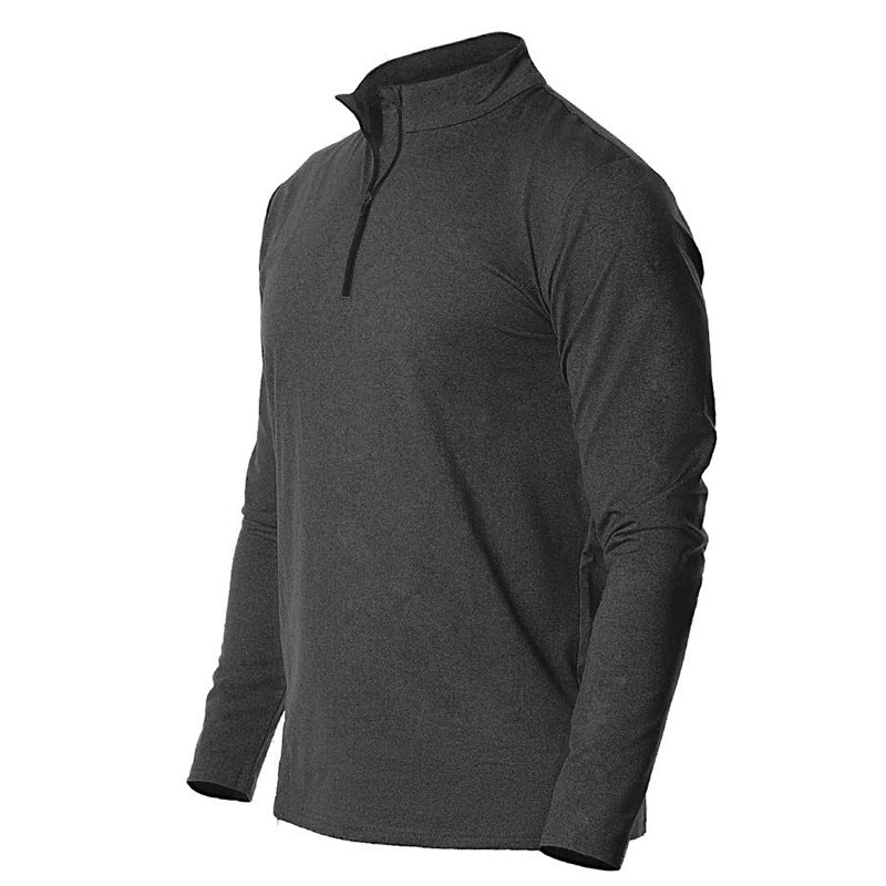 Men's long sleeve quick-dry running head semi-zipper solid color breathable T-shirt