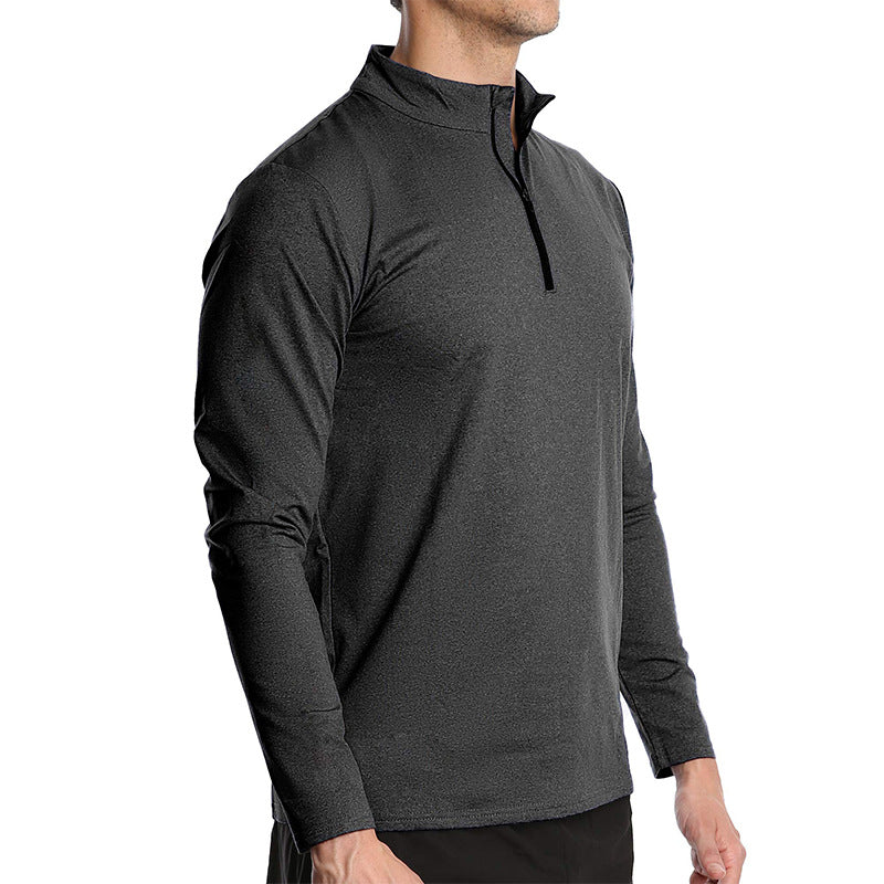 Men's long sleeve quick-dry running head semi-zipper solid color breathable T-shirt