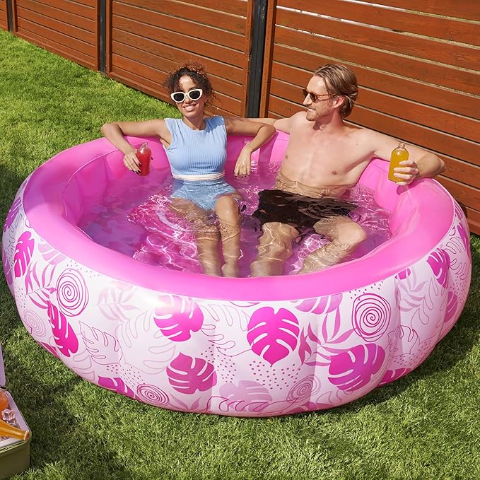 Inflatable Tanning Pool Lounge Float With Cup Holder, 70“X46”/85″ x 57″ Extra Large Pool Floats Adult with Pillow, 4 in 1 Suntan Tub Raft Floatie, Sunbathing Bed Lounge for Water Blow Up Kids Ball Pit Party Gifts, inflatable Sofa Summervibes