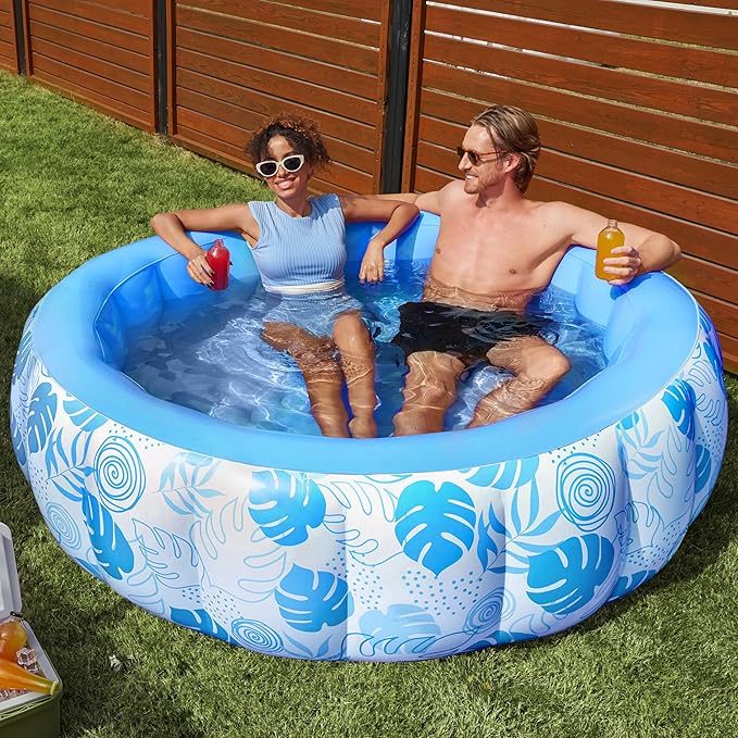 Inflatable Tanning Pool Lounge Float With Cup Holder, 70“X46”/85″ x 57″ Extra Large Pool Floats Adult with Pillow, 4 in 1 Suntan Tub Raft Floatie, Sunbathing Bed Lounge for Water Blow Up Kids Ball Pit Party Gifts, inflatable Sofa Summervibes