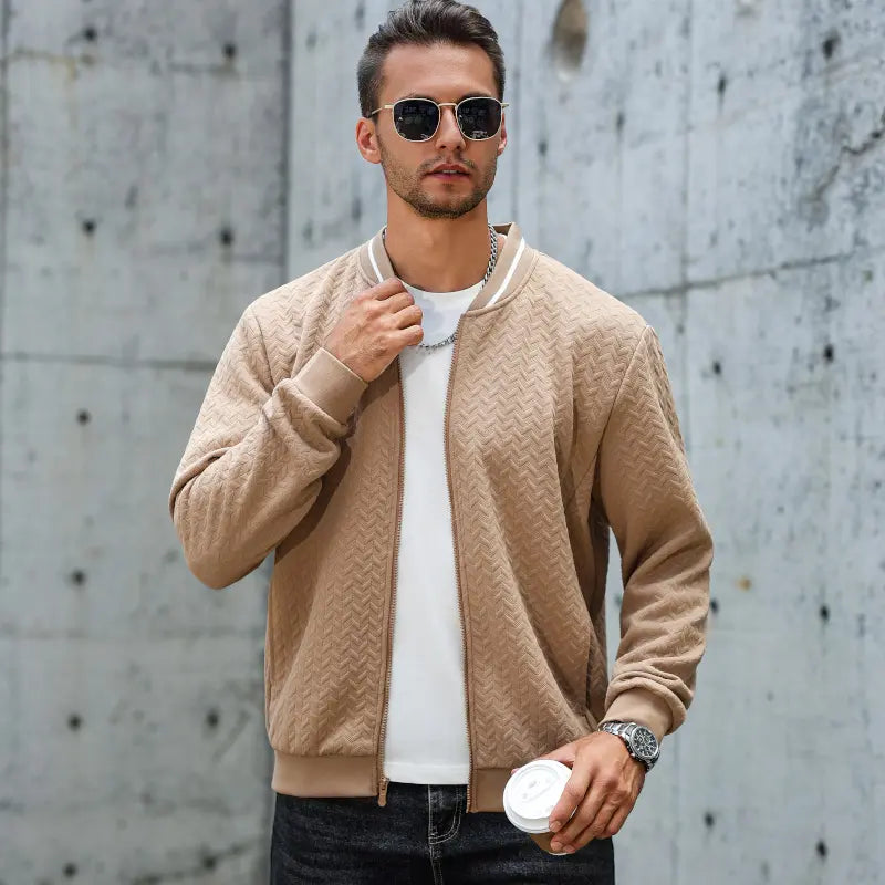 Men's Lightweight Varsity Flight Bomber Jacket - Zip-Up Stand Collar
