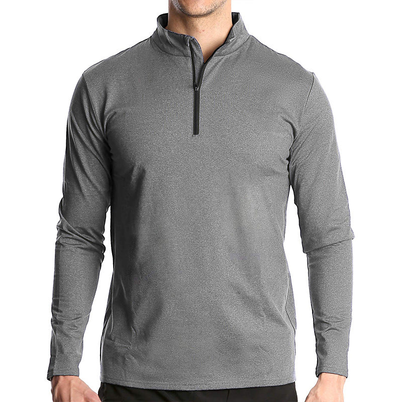 Men's long sleeve quick-dry running head semi-zipper solid color breathable T-shirt