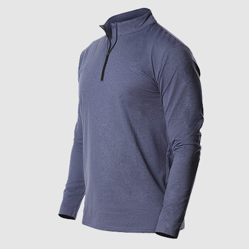 Men's long sleeve quick-dry running head semi-zipper solid color breathable T-shirt